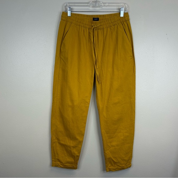 J. Crew Linen Cotton mustard yellow pants women’s 6 Natural Casual Boho Pockets - Picture 2 of 12